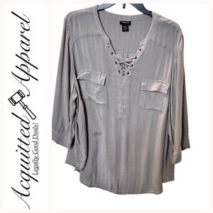Torrid Womens 3/4 Roll Up Sleeve Tunic Top With Lace Up Neck